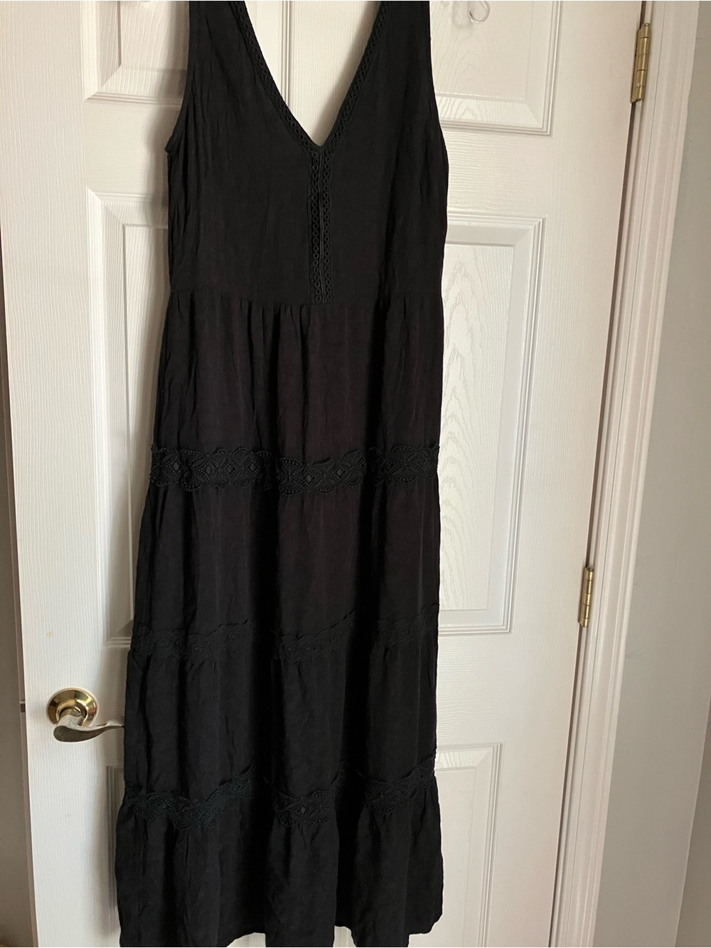 LOFT Black Sleeveless V-Neck Tiered Maxi Dress